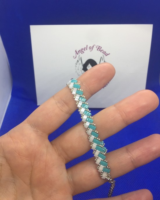 2 Sıra Half Tila Bilezik-Beyaz yeşil