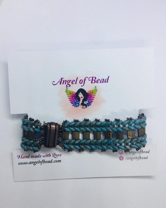 Superduo ve Tila Boncuktan Bileklik-Yeşil Tonlu