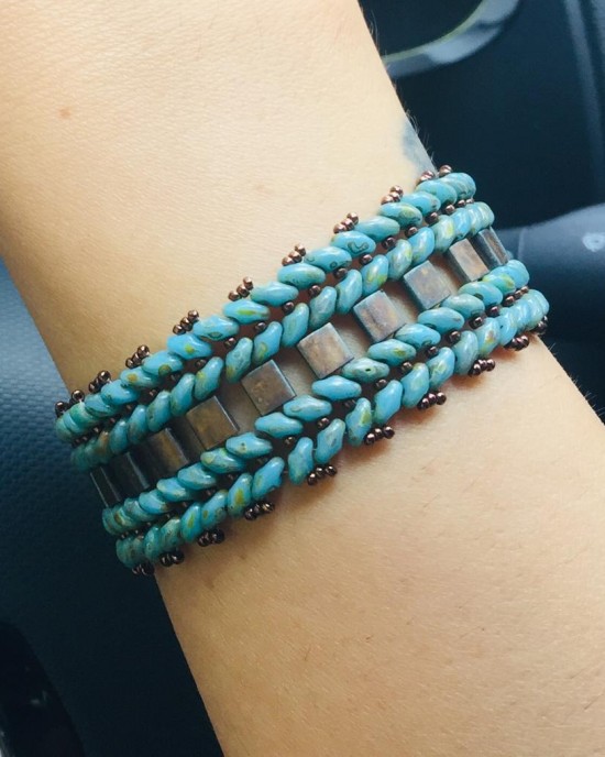 Superduo ve Tila Boncuktan Bileklik-Yeşil Tonlu