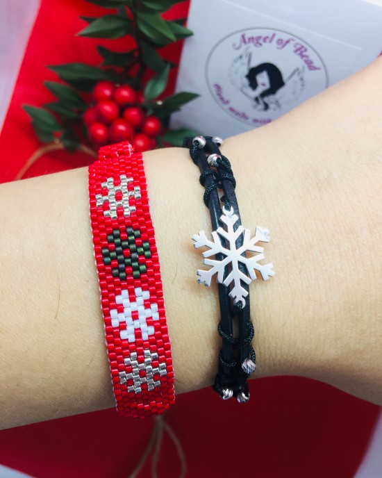 Gümüş Kartanesi Deri Bileklik ve Miyuki Kartaneli Bileklik