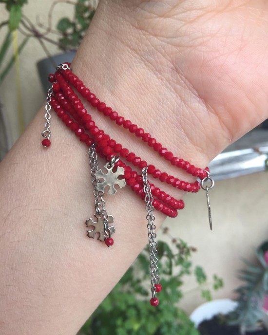 Melek ve kar tanesi ara parçalı lastikli bilezik