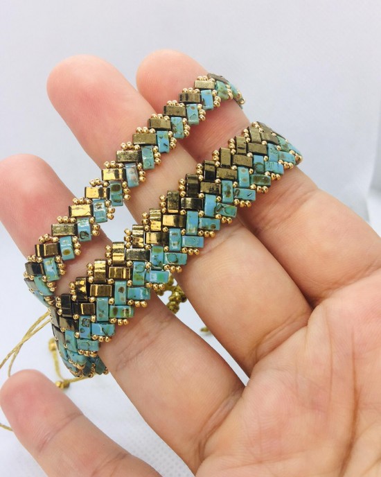 Half Tila 4 Sıra Bileklik-Bakır&Yeşil