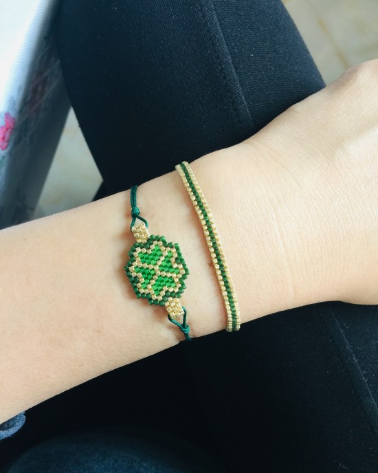 Miyuki cam boncuklardan yonca ve şerit bilekliği