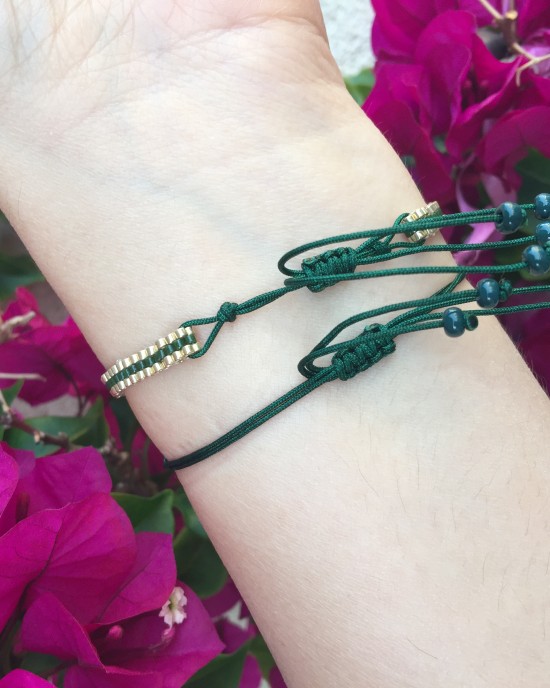 Miyuki cam boncuklardan yonca ve şerit bilekliği