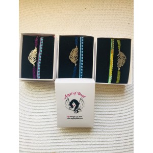 Gümüş tüy detaylı Fuşya miyuki şerit bilekliği ile ikili takım