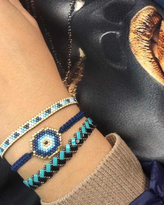 Miyuki lacivert altın rengi nazar bileklik ve şerit bileklik