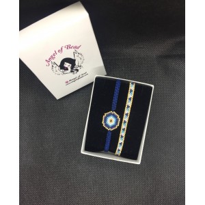 Miyuki lacivert altın rengi nazar bileklik ve şerit bileklik