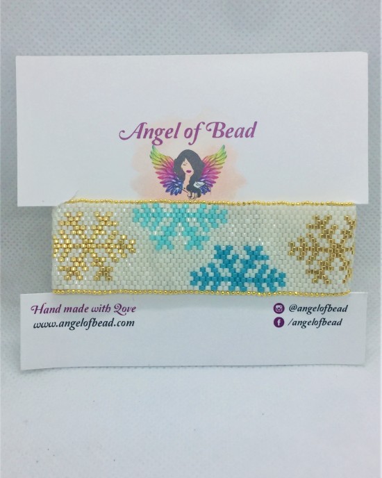 Kar tanesi desenli beyaz miyuki bileklik