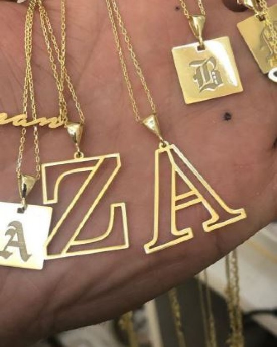 Gümüş büyük boy harf kolye