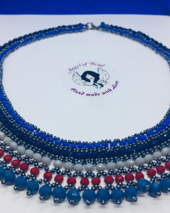 Mavi ve petrol renklerde Kleopatra Kolye