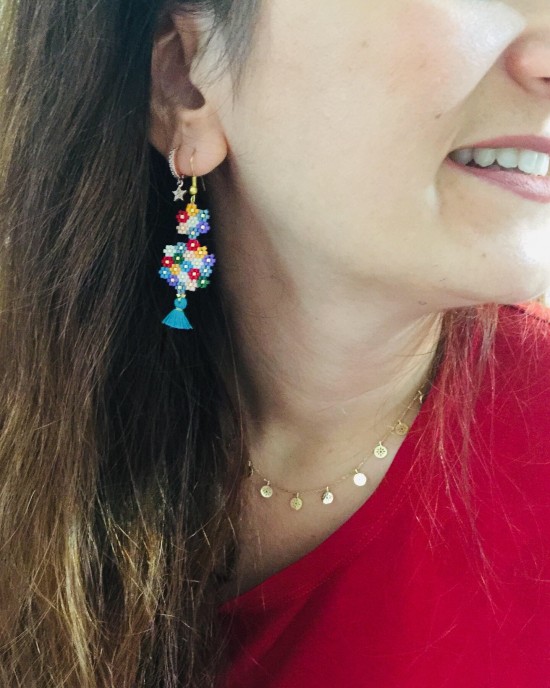 Miyuki Renkli Çiçek Küpeler