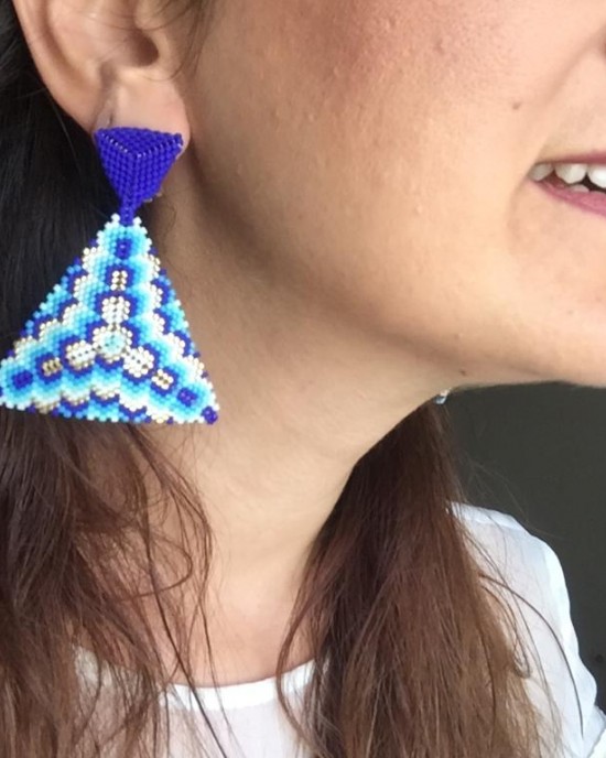 Üçgen Peyote Mavi Miyuki Nazar Küpesi