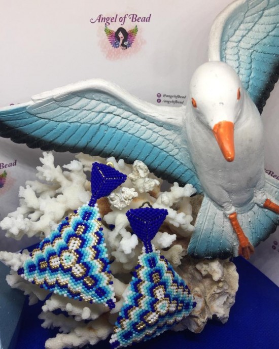 Üçgen Peyote Mavi Miyuki Nazar Küpesi