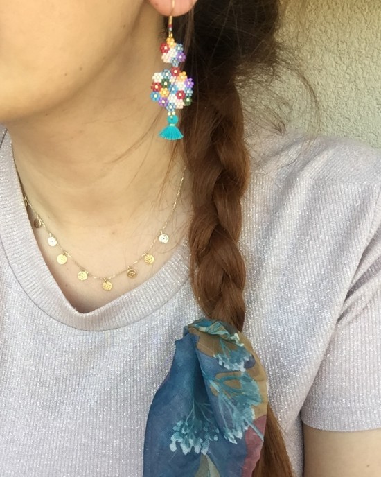 Miyuki Renkli Çiçek Küpeler