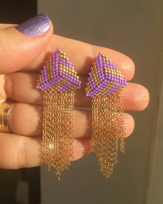 Zincirli Üçgen  Miyuki Küpe-Mor