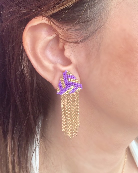 Zincirli Üçgen  Miyuki Küpe-Mor