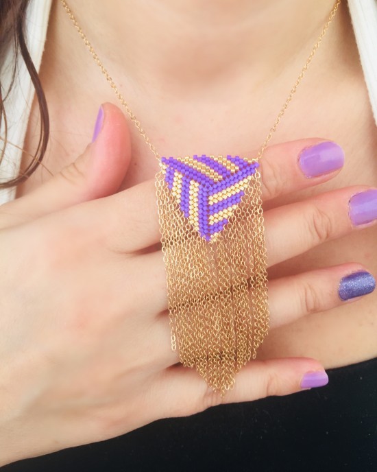 Zincirli Üçgen  Miyuki Kolye -Mor